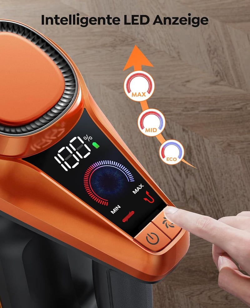 Fieety Vezeték Nélküli Porszívó 550W 45kPa - 60 Perces Üzemidő, LED Kijelző, Cserélhető Akkumulátor, Kanapé Kefe, Összecsomósodás-Gátló Kefe