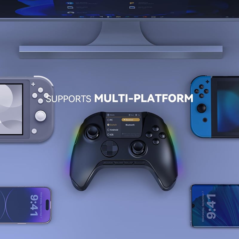 FIEHDUW ManbaOne Interaktív Képernyős Játékvezérlő PC/Switch/iOS/Android Platformokhoz - Hall-Effekt Kontroller LED Világítással és Töltőáll