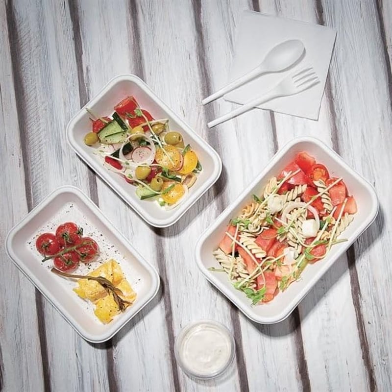 Fiesta Green Komposztálható Étel Tálka 340ml Fehér Bagasse Mikrohullámú Sütő Biztonságos 50 darabos Csomag Környezetbarát