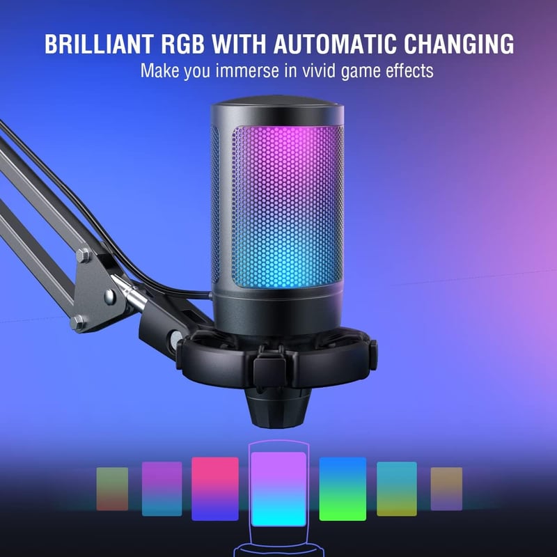 FIFINE Gaming Mikrofon USB PC-hez Kar Állvánnyal Podcast Streaming Stúdió