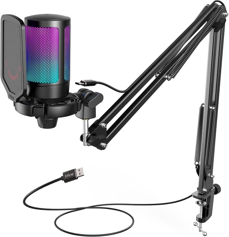FIFINE Gaming Mikrofon USB PC-hez Kar Állvánnyal Podcast Streaming Stúdió