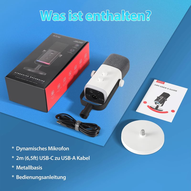 FIFINE MI13 USB XLR Dinamikus Mikrofon Streaming és Podcast Készítéshez - RGB Világítással, Némító Gombbal, PC/PS4/PS5/Mac Kompatibilis