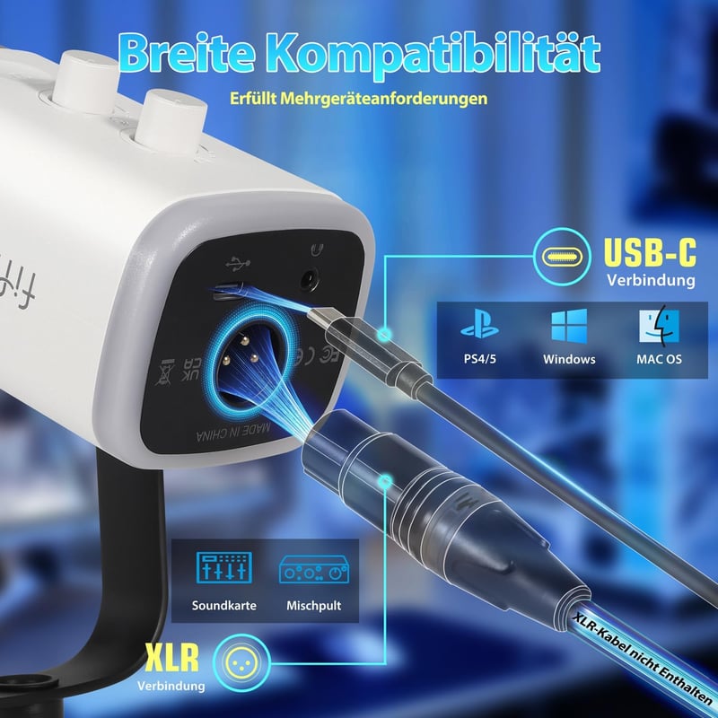 FIFINE MI13 USB XLR Dinamikus Mikrofon Streaming és Podcast Készítéshez - RGB Világítással, Némító Gombbal, PC/PS4/PS5/Mac Kompatibilis