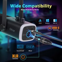 FIFINE XLR Streaming Mikrofon Kar Podcast Studio Mixer Gaming PS4/5 Mac USB 3