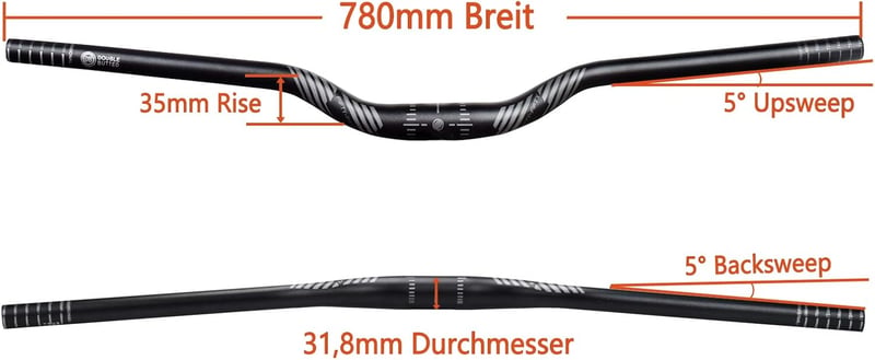 FIFTY-FIFTY MTB Emelt Kormány Alumínium 31.8mm 780mm 35mm Emelkedés Fekete - 35mm Rise, BLACK