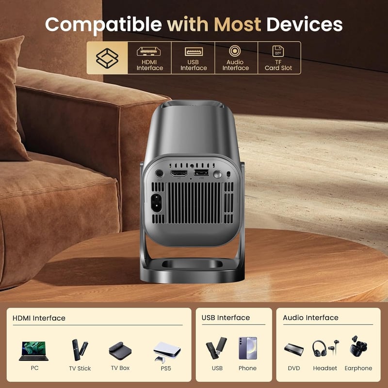 finade Mini Projektor 4K 1080P Android 12 WiFi 6 Bluetooth 5.4 Otthoni Mozi
