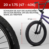 Fincci 20 hüvelykes BMX kerékpár gumi szett - összecsukható gumiabroncs 1.75 hüvelyk, belső cső Schrader szeleppel 2