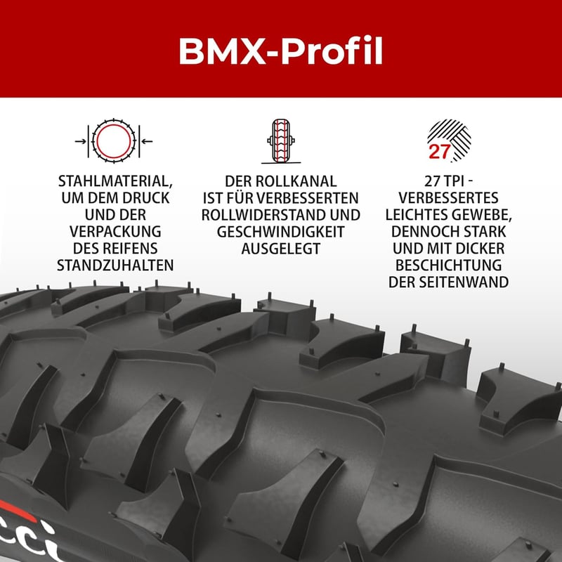 Fincci 20 x 1.75 colos BMX kerékpár gumi Schrader belsővel - gyerek és felnőtt mountain bike-hoz - 2 darabos szett
