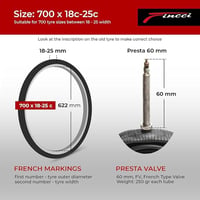 Fincci kerékpár belső gumi 700×18/23/25c, 60 mm Presta szelep - 2 db 2
