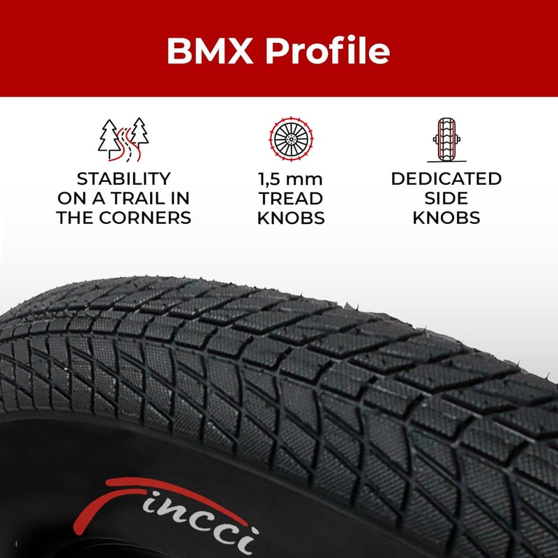 Fincci BMX Kerékpár Gumi Szett 20 x 1.75 Méretben - Fekete Külső Gumik Belső Tömlővel, Schrader Szeleppel Gyerek és MTB Biciklikhez