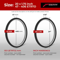 Fincci BMX Kerékpár Gumi Szett 20 x 1.75 Méretben - Fekete Külső Gumik Belső Tömlővel, Schrader Szeleppel Gyerek és MTB Biciklikhez 2