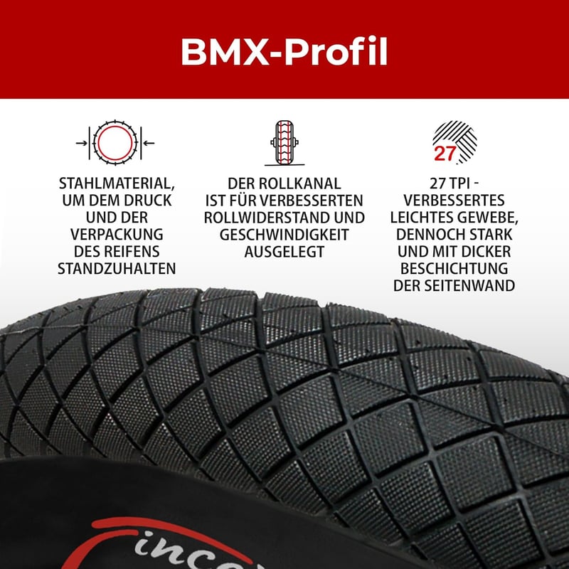 Fincci BMX Kerékpár Gumi Szett 20 x 1.95 Méretben - 2 db Fekete Külső Gumi Belső Tömlővel, Schrader Szeleppel, Gyerek és MTB Biciklikhez
