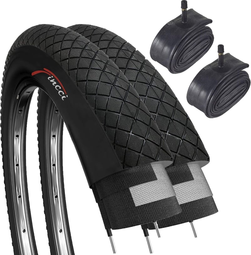 Fincci BMX Kerékpár Gumi Szett 20 x 1.95 Méretben - 2 db Fekete Külső Gumi Belső Tömlővel, Schrader Szeleppel, Gyerek és MTB Biciklikhez