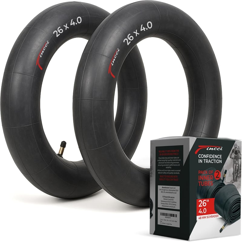 Fincci Fatbike Belső Gumi 26 x 4.0 - MTB Kerékpár Tömlő Schrader Autószeleppel, 48 mm, Hegyi Biciklihez, E-Bike-hoz