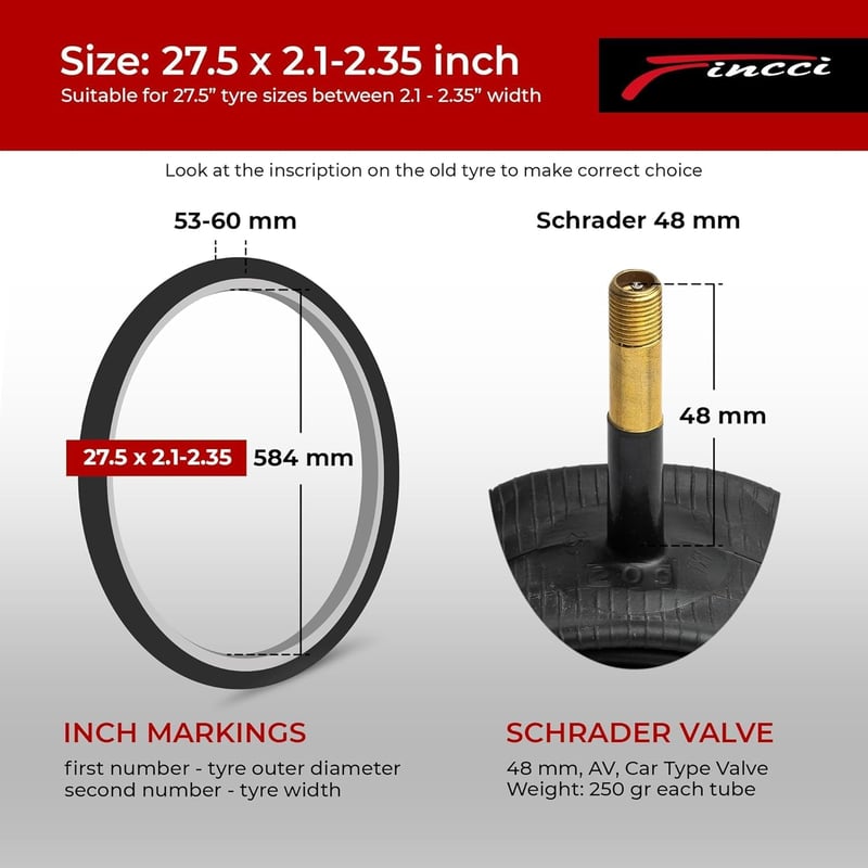 Fincci Kerékpár Belső Gumi 2 db-os Szett 26" Méretben - Butyl Gumi MTB Biciklihez, Schrader Szelepes, 1,25-1,50" Szélességű

AI: I've create