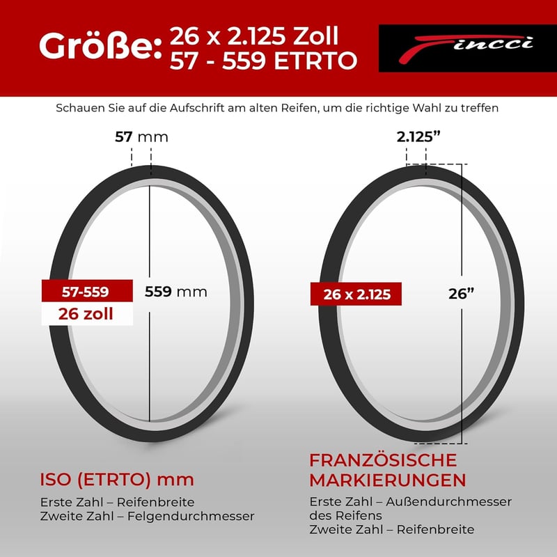 Fincci MTB Kerékpár Gumi 26 x 2.125 - Összehajtható Külső Gumiabroncs Hegyi, Városi és Elektromos Kerékpárokhoz, Gumikészlet