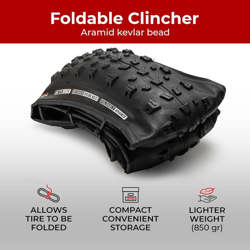 Fincci MTB Kerékpár Külső Gumi 27.5/29 x 2.35" - 2 db Összehajtható Terepgumi 1 mm Nylon Védelemmel Hegyi Biciklizéshez, Sáros Utakra