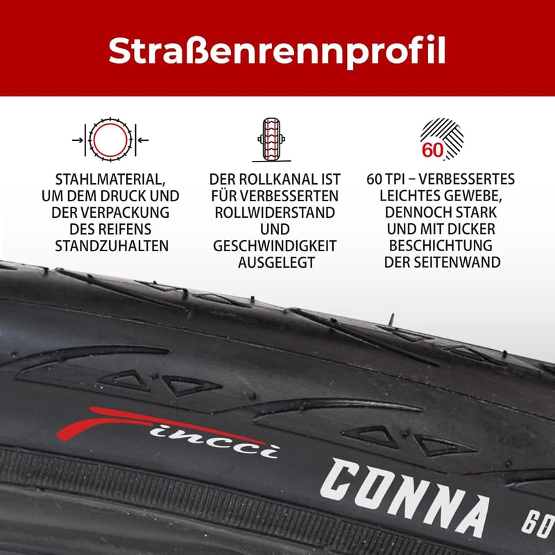 Fincci országúti kerékpár gumi szett 700x23c - 23-622 méretű defektvédett külső gumik versenykerékpárhoz, 1 mm-es szúrásvédelemmel
