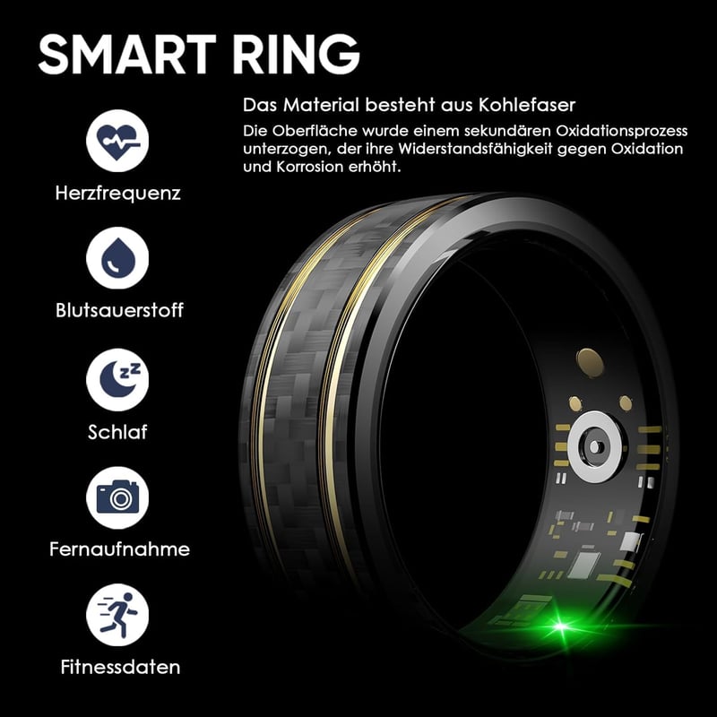 findtime Okos Gyűrű Fitness Tracker Pulzusmérő SpO2 Lépésszámláló Fekete-Arany