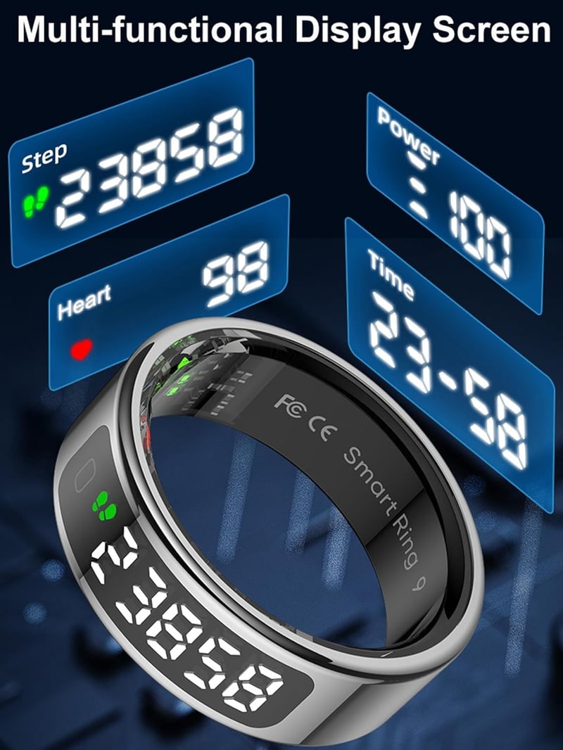 Findtime Okos Gyűrű Kijelzővel Pulzusmérő Véroxigén Monitor Lépésszámláló Vízálló Fitness Tracker - Y(#12), black