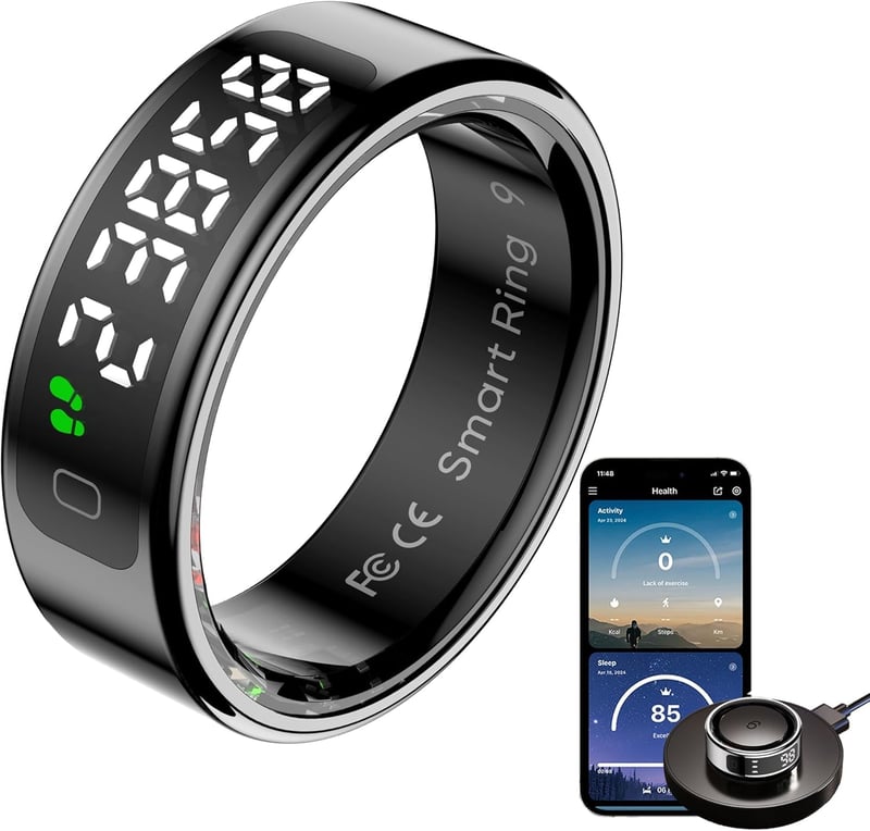 Findtime Okos Gyűrű Kijelzővel Pulzusmérő Véroxigén Monitor Lépésszámláló Vízálló Fitness Tracker - Y(#12), black
