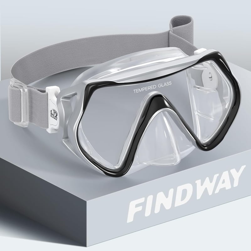 Mască de scufundări și snorkeling Findway la 180 de grade pentru adulți și adolescenți, cu sticlă securizată, protecție nazală anti-aburire și baretă reglabilă