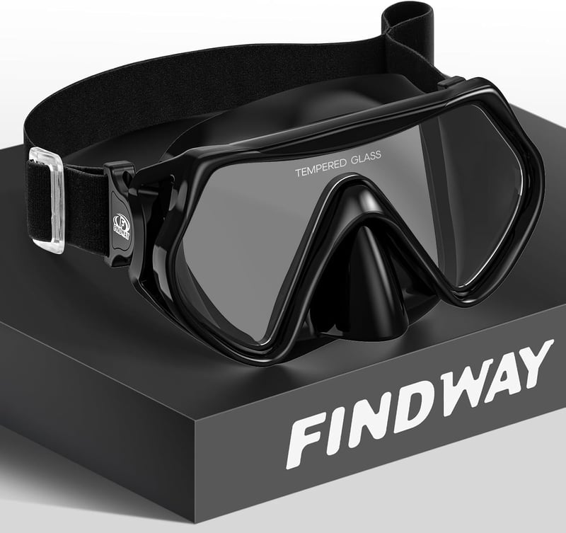 Mască de scufundări Findway cu protecție nazală pentru snorkeling, vizibilitate panoramică la 180 de grade, sticlă securizată, anti-aburire, pentru adulți și adolescenți, cu baretă reglabilă