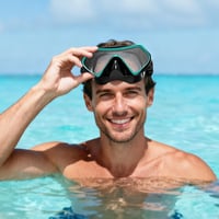 Mască de scufundări cu snorkel Findway, panoramă de 180 de grade cu sticlă securizată, protecție nazală anti-aburire și baretă textilă reglabilă pentru adulți și adolescenți 8