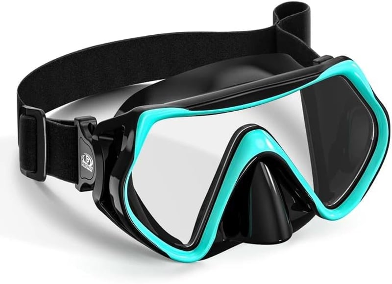 Mască de scufundări cu snorkel Findway, panoramă de 180 de grade cu sticlă securizată, protecție nazală anti-aburire și baretă textilă reglabilă pentru adulți și adolescenți