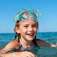 Ochelari de scafandru pentru copii Findway cu baretă din material textil, mască de snorkeling pentru băieți și fete, anti-aburire, mască de scufundări panoramică HD 180° cu protecție nazală, 6-16 ani, turcoaz 4