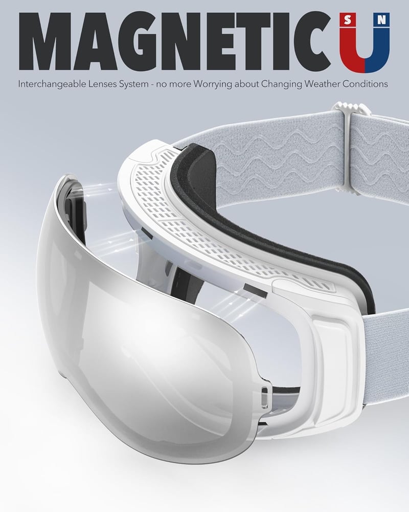 Findway Síszemüveg Szemüvegeseknek Mágneses Lencsékkel Anti-Fog Technológiával - 2-Ski goggles, A1 Silver/White (VLT 10.2%)