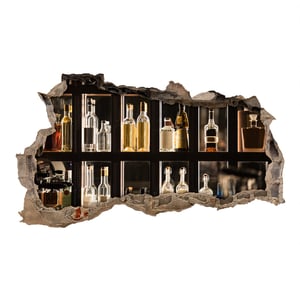 Autocolant de perete 3D Finest Folia WL62 Bar, decor de perete cu sticle, 60x100 cm, autoadeziv — folie decorativă șifonată (stare: vezi a doua imagine)