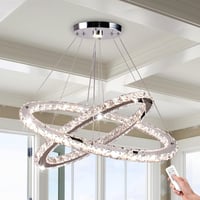 Finktonglan LED kristálycsillár távirányítóval, ovális, 2 gyűrű, 3 szín, dimmelhető - 56×32 cm 1