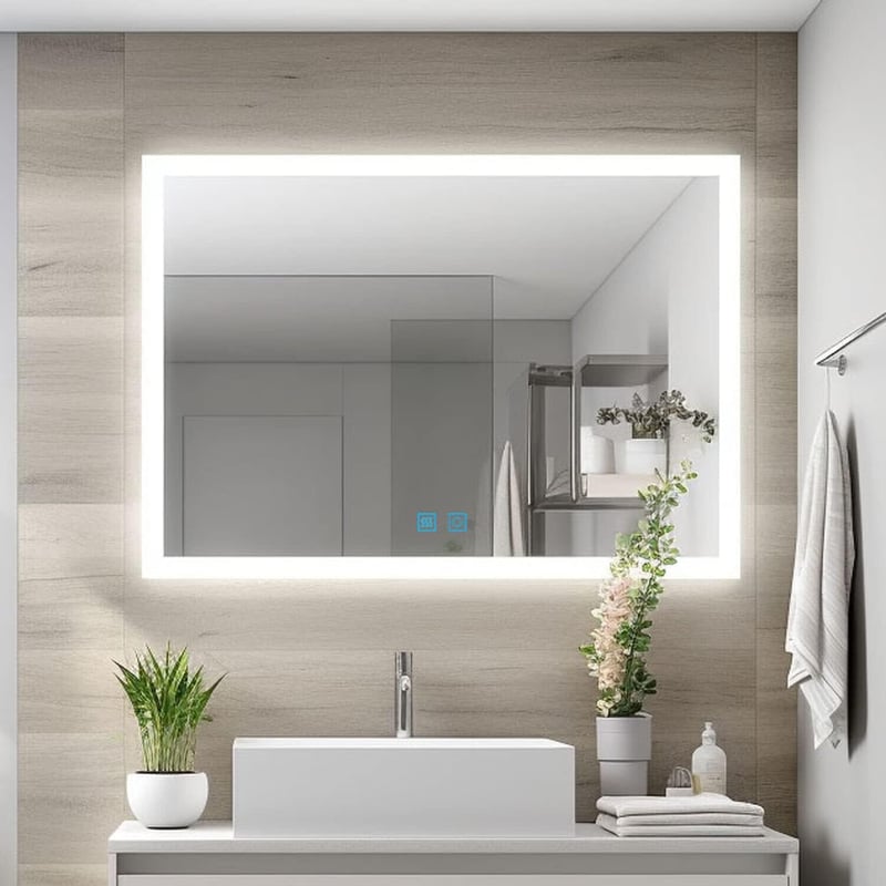 Finmrys 80x60 cm LED fürdőszobai tükör érintésvezérléssel, páramentesítéssel