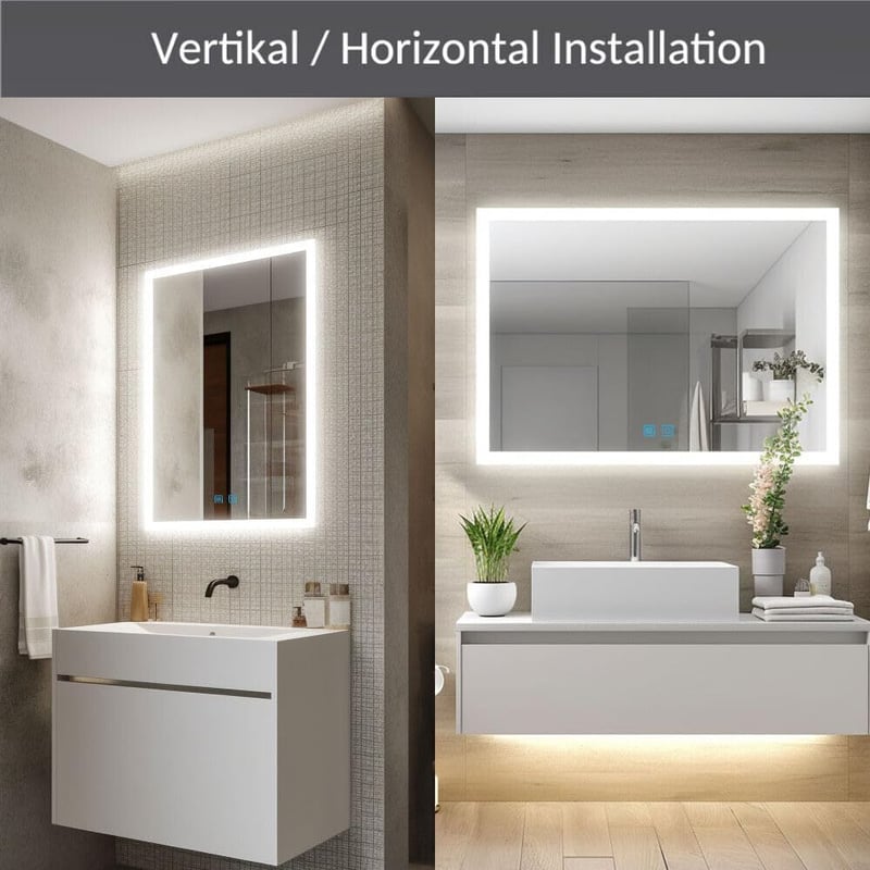 Finmrys 80x60 cm LED fürdőszobai tükör érintésvezérléssel, páramentesítéssel