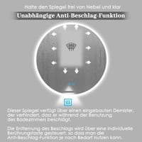 Finmrys Kerek Fürdőszobai Tükör 60 cm - LED Világítással, Érintőkapcsolóval, Páramentesítő Funkcióval, 3 Színhőmérséklettel, Fényerőszabályzóval 3