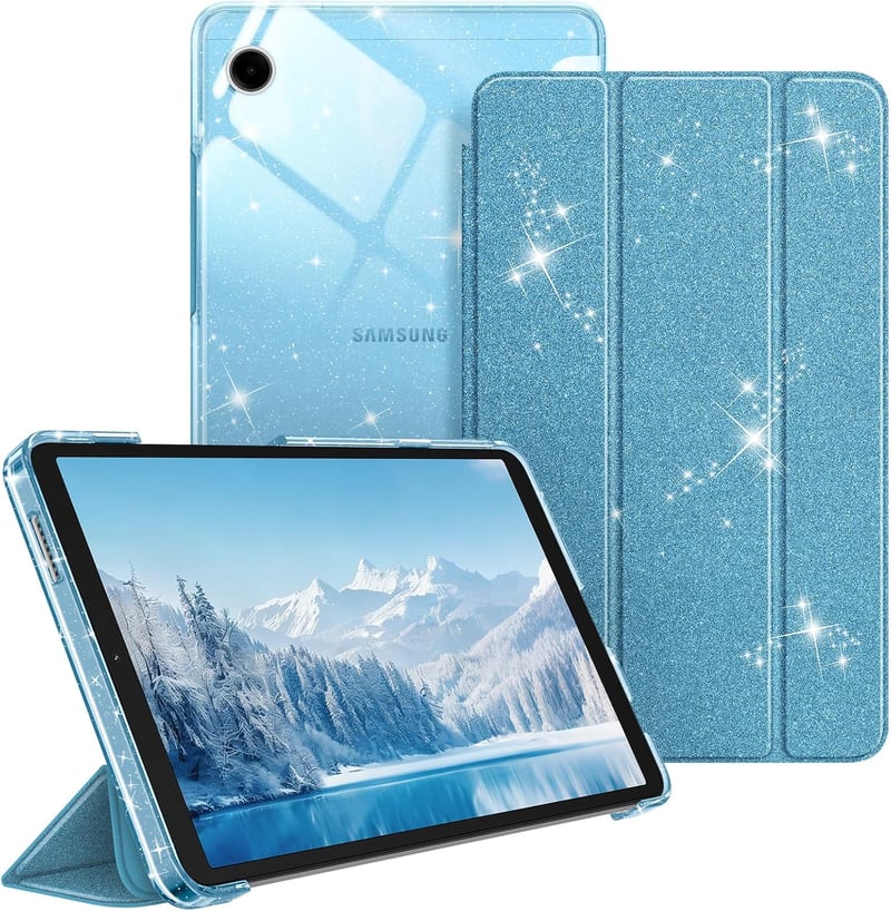 Fintie Samsung Galaxy Tab A11 / Tab A9 8,7" tok ultravékony, átlátszó hátlappal - csillámos kék