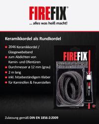 FIREFIX 2046 keramické tesniace tesnenie, priemer 12 mm, šedé, 2 m, pre kachle, s tepelne odolným lepidlom do 1100 °C 2
