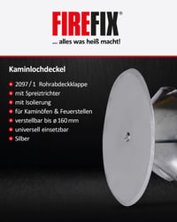 FIREFIX 2097/1 Poklopac za dimovodni otvor s konusom za širenje i izolacijom, podesiv do promjera 160 mm, srebrni 2