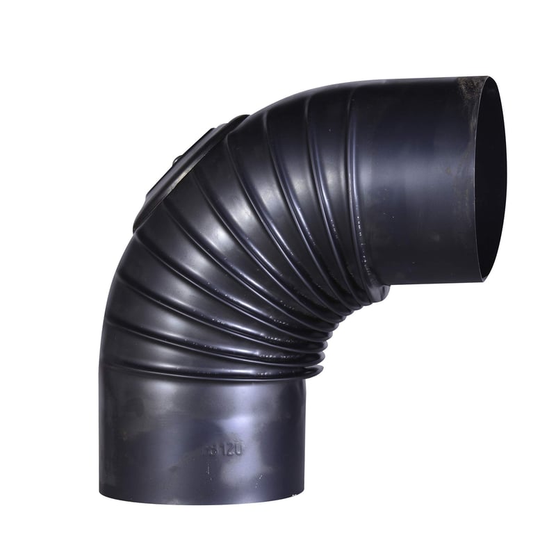 FIREFIX O120/BT Koljeno 90° od plavog čeličnog lima s revizijskim otvorom, promjer 120 mm, kruta dimovodna cijev debljine 0,6 mm