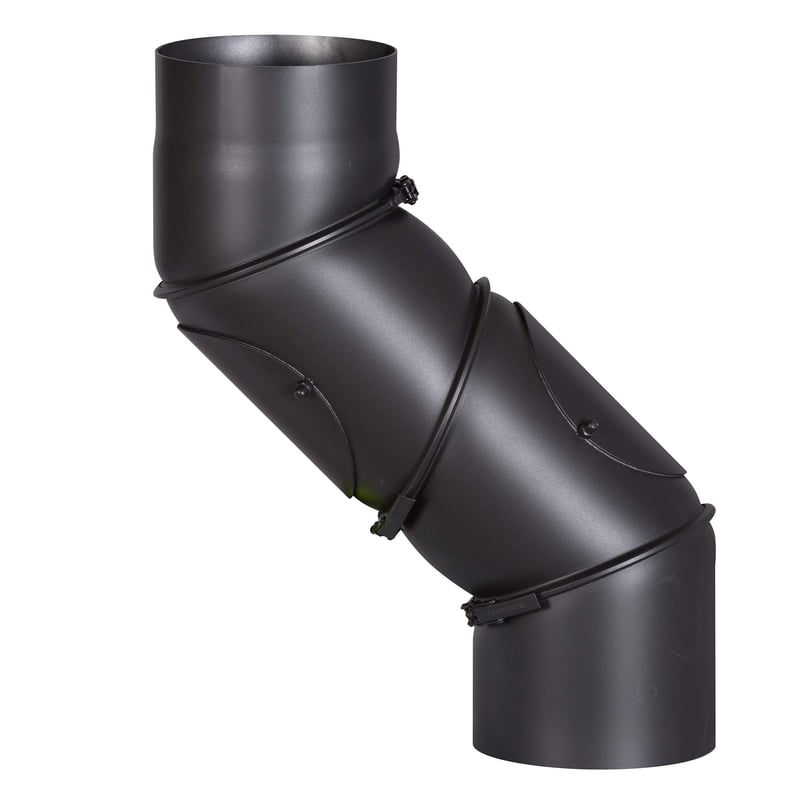 Cot universal pentru burlan FIREFIX R150/UB, diametru 150 mm, oțel 2 mm, Senotherm negru, reglabil 0-90 grade, cu două ușițe de curățare, pentru sobe și șeminee