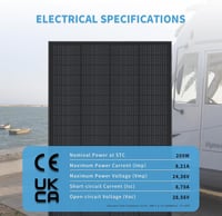 FIREFLY ENERGY 200W Monokristályos Napelem Fekete Motorhome Balkon Kert Hajó 6