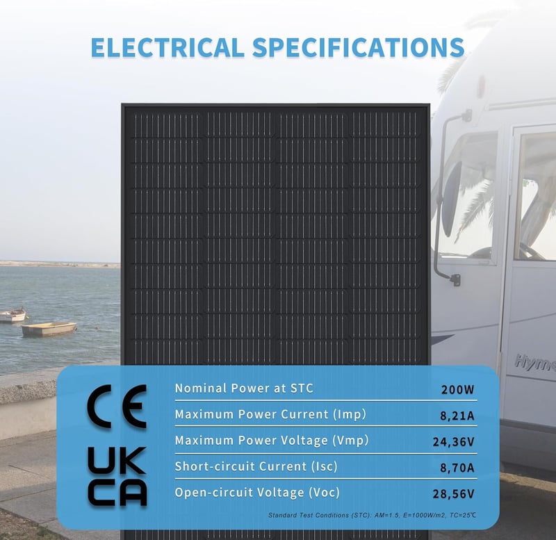 FIREFLY ENERGY 200W Monokristályos Napelem Fekete Motorhome Balkon Kert Hajó