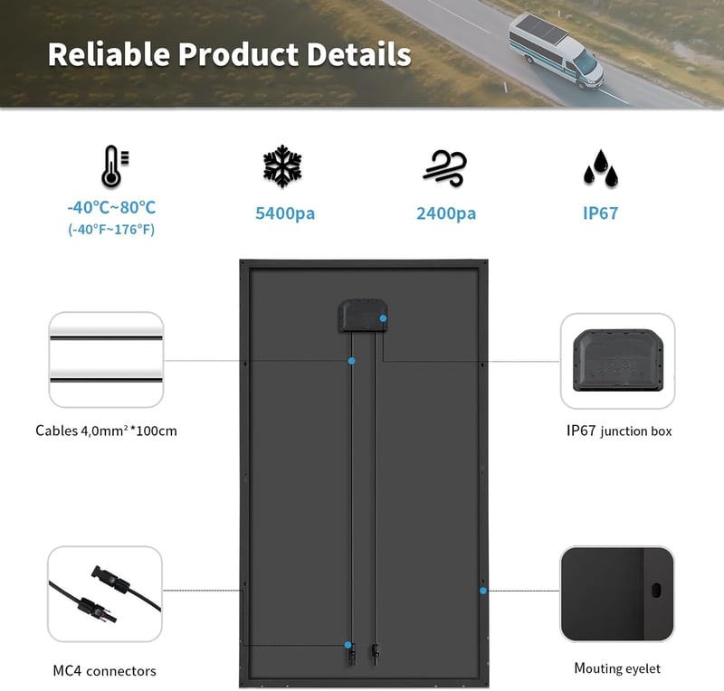FIREFLY ENERGY 200W Monokristályos Napelem Fekete Motorhome Balkon Kert Hajó