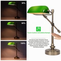 FIRVRE Bankárska stolná lampa, zelená, stmievateľná, vintage LED stolná lampa s funkciou nabíjania, dotykové ovládanie, E27, pracovňa, domáca kancelária, obývačka, spálňa 3