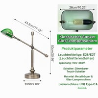 FIRVRE Bankárska stolná lampa, zelená, stmievateľná, vintage LED stolná lampa s funkciou nabíjania, dotykové ovládanie, E27, pracovňa, domáca kancelária, obývačka, spálňa 2