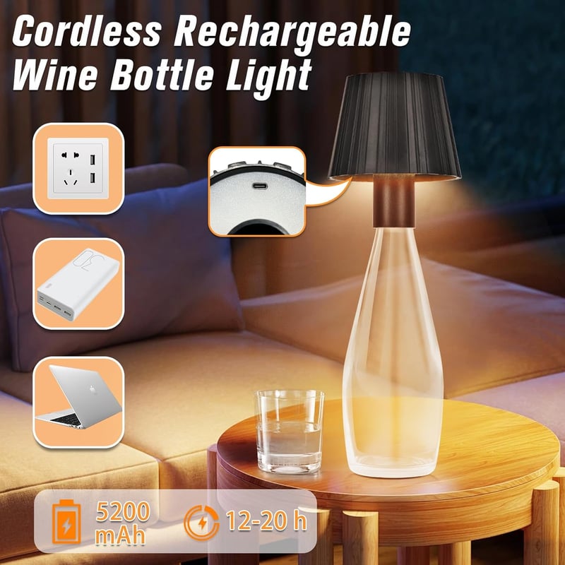 fisca 2x LED Palack Lámpa Vezeték Nélküli Érintésvezérelt Dimmer 5200mAh Fehér