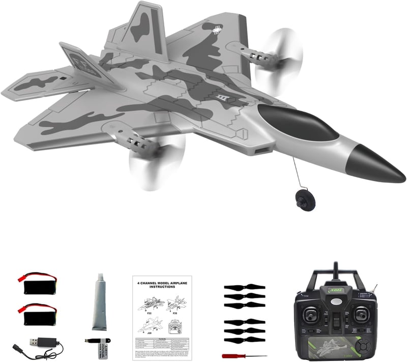 fisca F-22 RC vadászrepülő 4 csatornás, 3 üzemmód, 2 akkumulátor - szürke