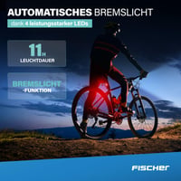 Zadné svetlo na bicykel Fischer Basic Stop – LED svetlo na bicykel s funkciou brzdového svetla, akumulátorom, nabíjaním cez USB-C, výdržou 11 hodín, schválené podľa StVZO 4