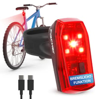 Zadné svetlo na bicykel Fischer Basic Stop – LED svetlo na bicykel s funkciou brzdového svetla, akumulátorom, nabíjaním cez USB-C, výdržou 11 hodín, schválené podľa StVZO 1